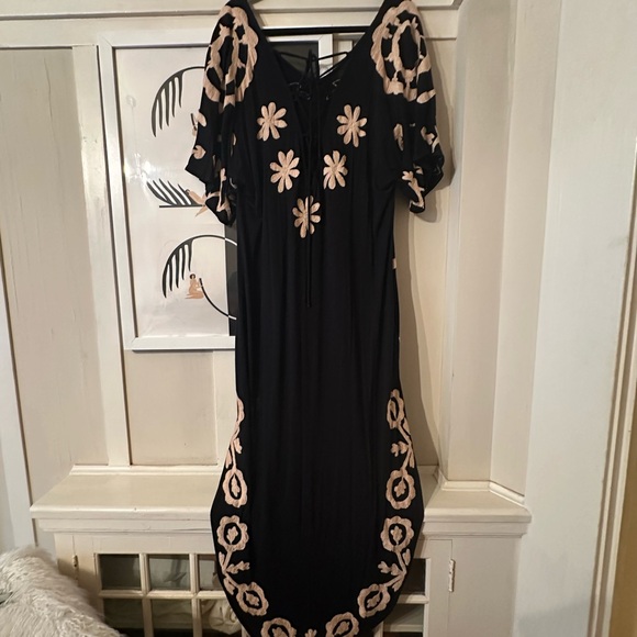 Free People Black and Cream Embroidered Knit Maxi Dress - Picture 3 of 5